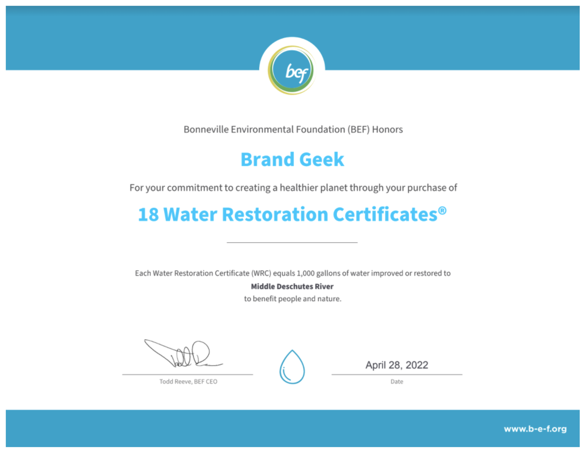18 Water Restoration Certificate
