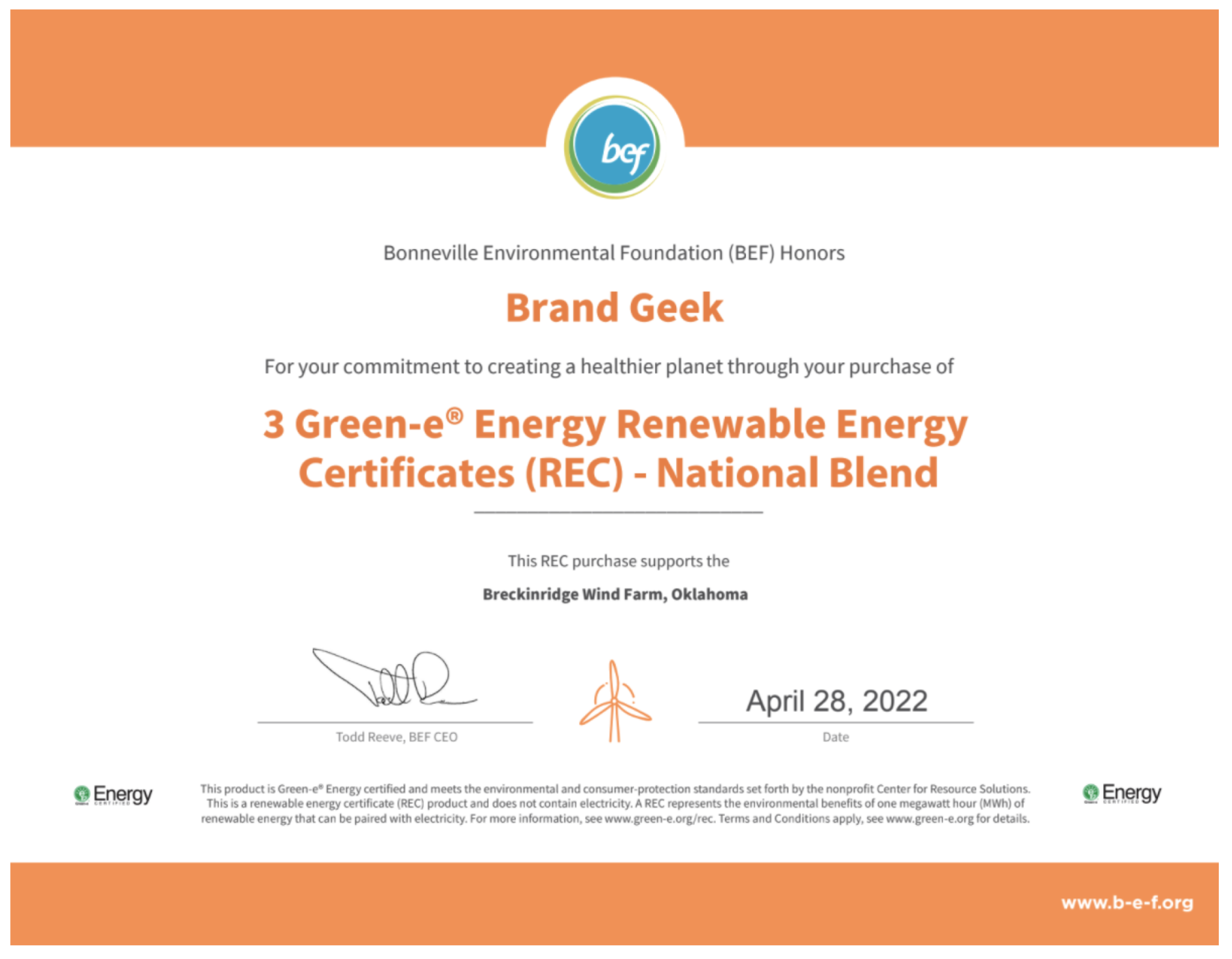 3 Green E Certificate